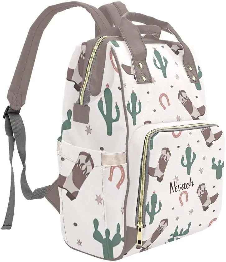 Personalized Cowboy Boots Cactus Tropical Diaper Bag Backpack Bookbag Name Daypack Large Mommy Bag for Adult Girl Boy Birthday