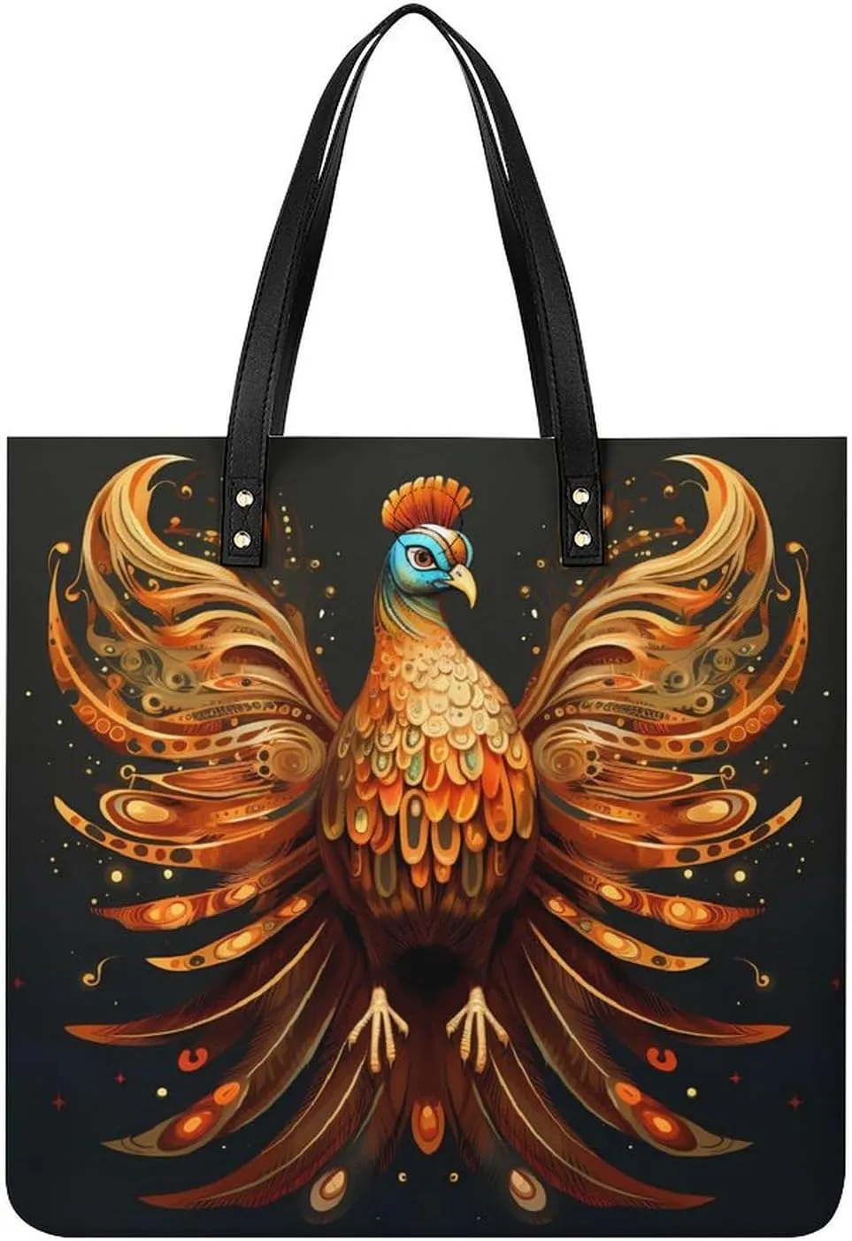 Pheasant Golden Feathers Tote Bags PU Leather Top Handle Satchel Handbags Shoulder Bags Travel Purse for Women Men