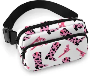 Pink Cowboy Boots Belt Bag Fanny Pack Crossbody Cow Print And Gun Fashion Waist Packs With Adjustable Strap For Men Women Travel Hiking Cycling Running