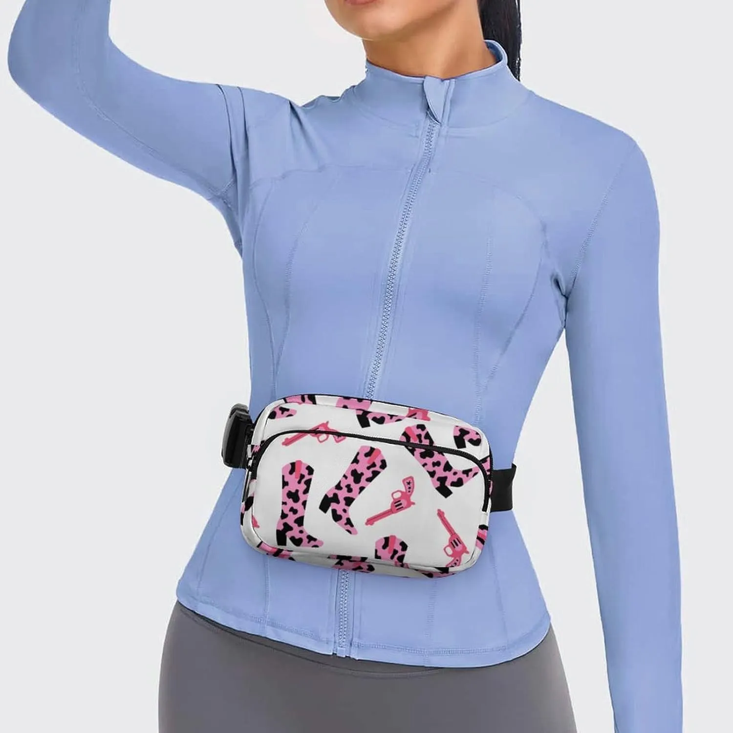 Pink Cowboy Boots Belt Bag Fanny Pack Crossbody Cow Print And Gun Fashion Waist Packs With Adjustable Strap For Men Women Travel Hiking Cycling Running