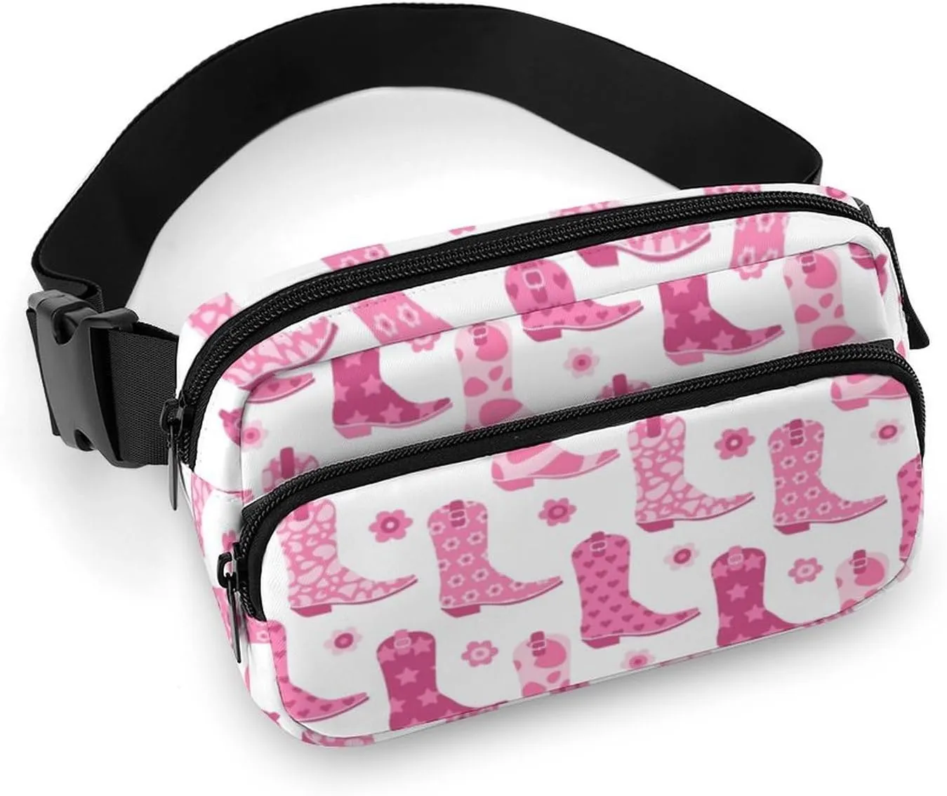 Pink Cowgirl Boots And Flowers Belt Bag Fanny Pack for Women Men Western Crossbody Waist Bag Pack Adjustable Casual Bag for Travel Running Workout Cycling