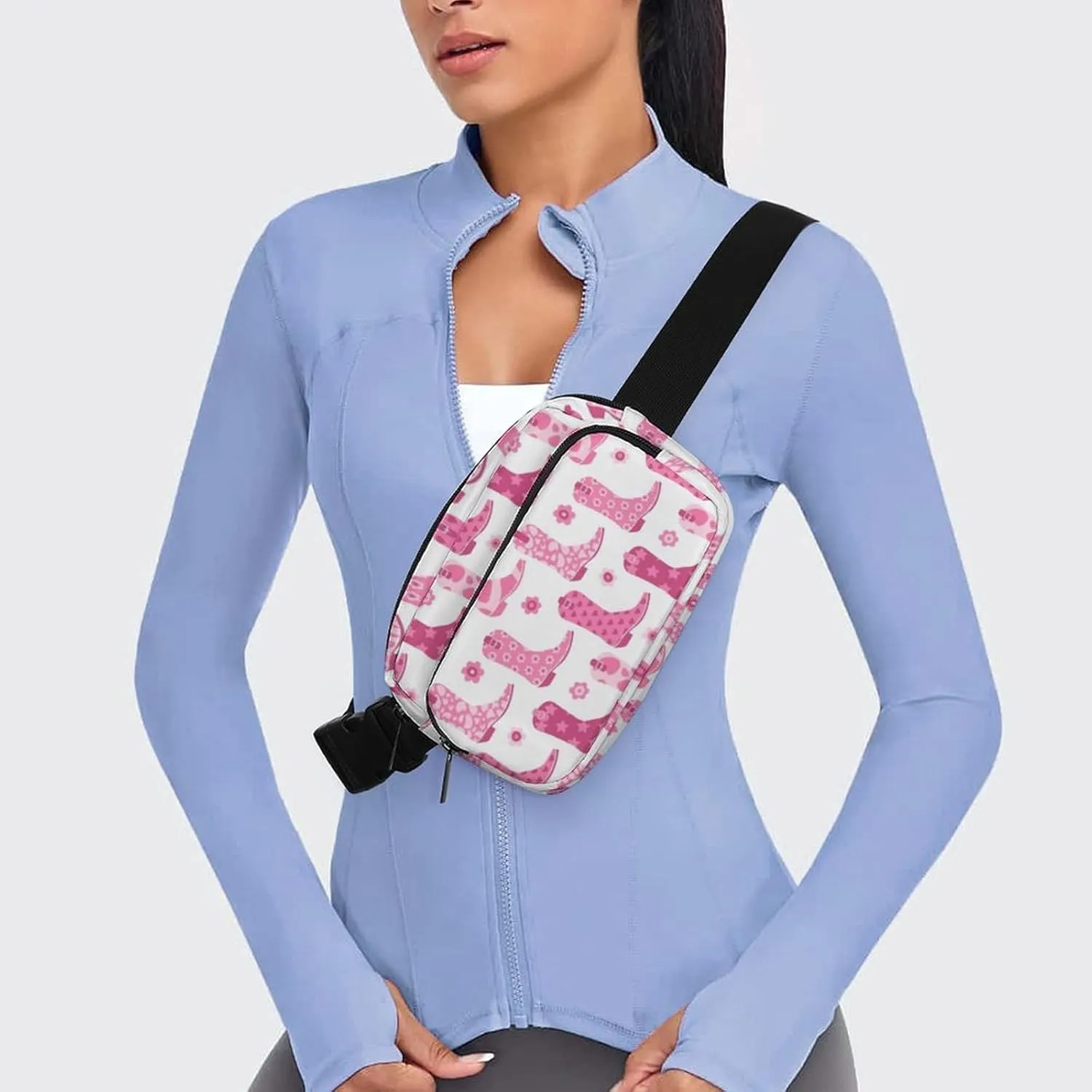 Pink Cowgirl Boots And Flowers Belt Bag Fanny Pack for Women Men Western Crossbody Waist Bag Pack Adjustable Casual Bag for Travel Running Workout Cycling