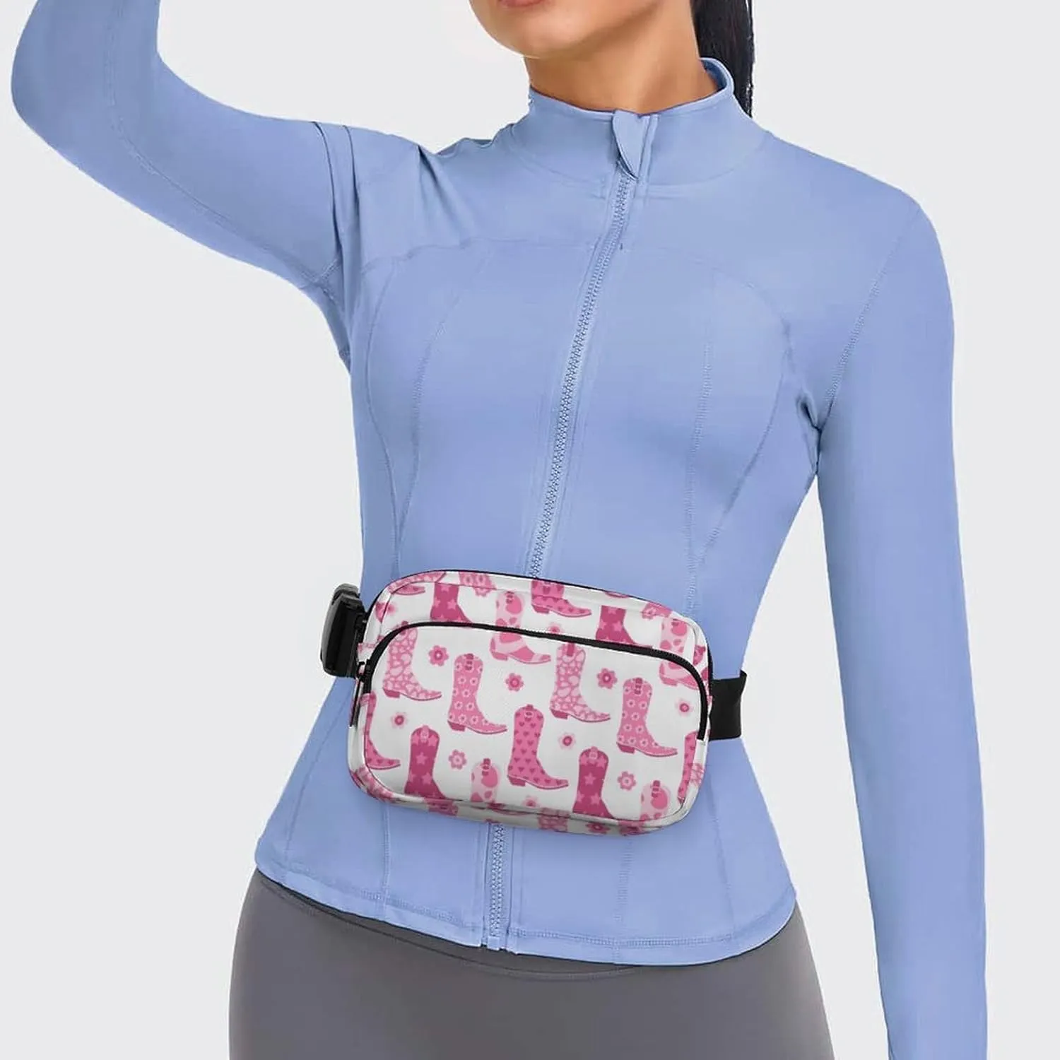 Pink Cowgirl Boots And Flowers Belt Bag Fanny Pack for Women Men Western Crossbody Waist Bag Pack Adjustable Casual Bag for Travel Running Workout Cycling