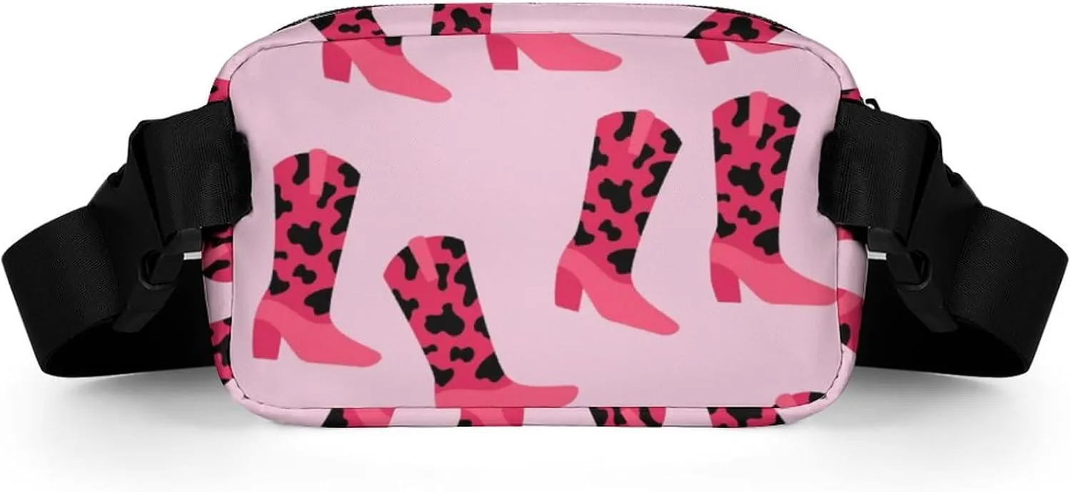 Pink Cowgirl Boots Fanny Pack Belt Bag with Adjustable Strap Animal Cow Print Waist Packs Small Pouch Crossbody Bags for Hiking Running Cycling Traveling