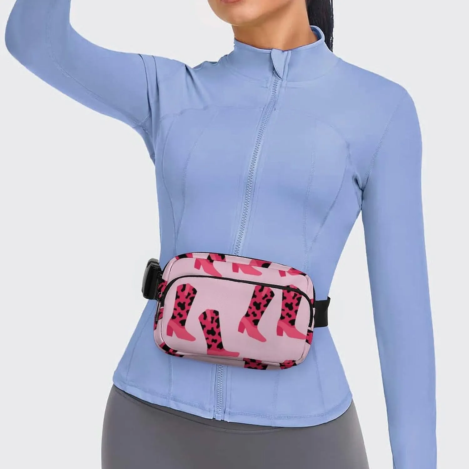 Pink Cowgirl Boots Fanny Pack Belt Bag with Adjustable Strap Animal Cow Print Waist Packs Small Pouch Crossbody Bags for Hiking Running Cycling Traveling