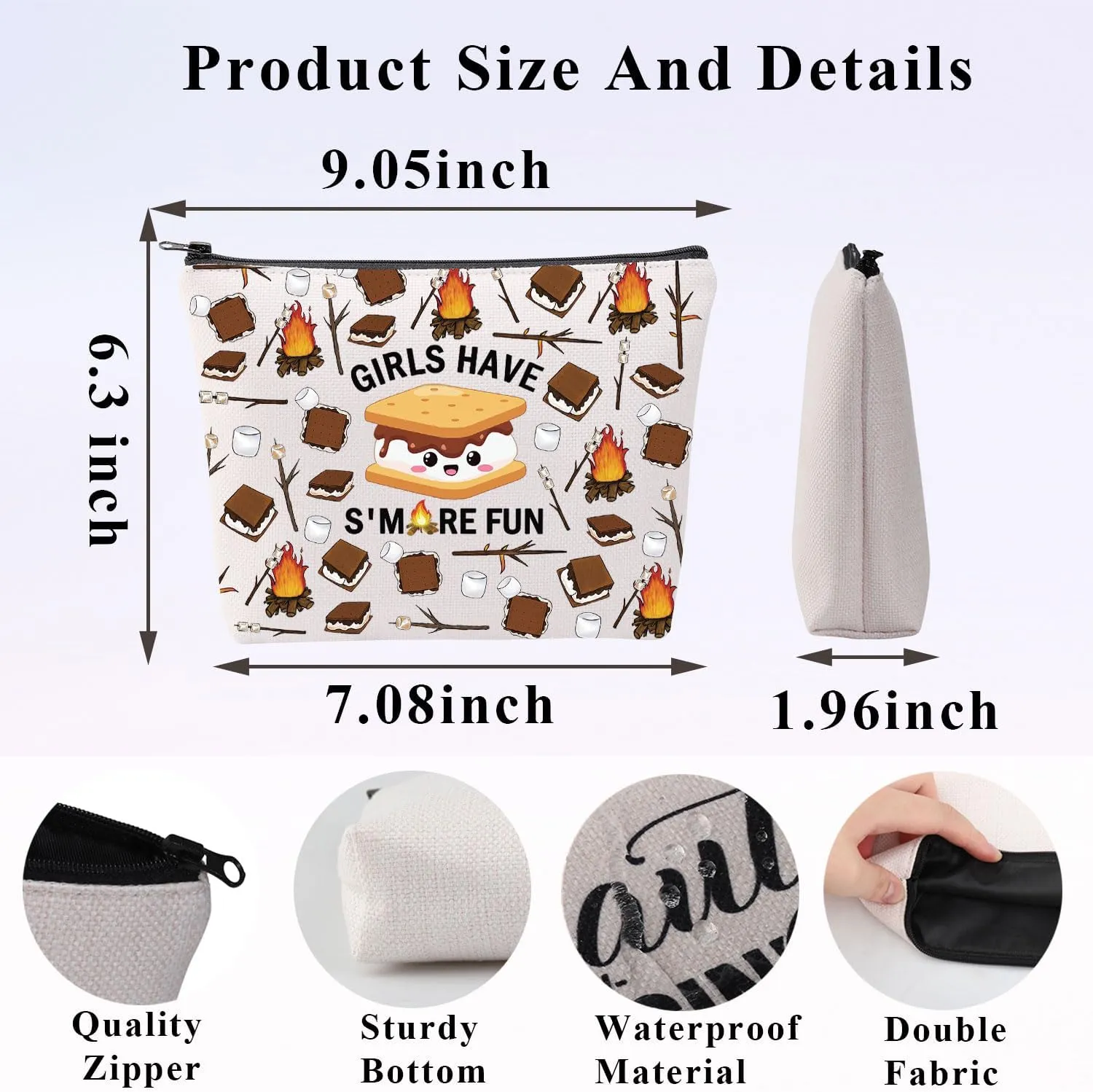 PLITI Camping Makeup Bag Camping Lover Gift Scout Gift Girls Have S'more Fun Travel Pouch For Comping Girls (Girls More Fun bag)
