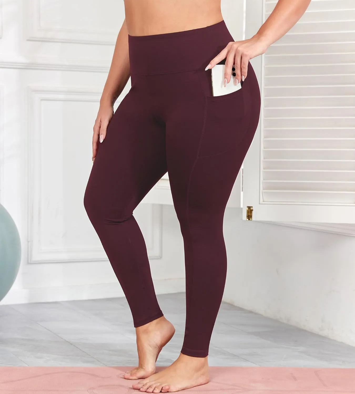 Plus Size Butt Lifting Leggings with Pockets for Women, L-5XL Yoga Pants Tummy Control, High Waist Workout Leggings