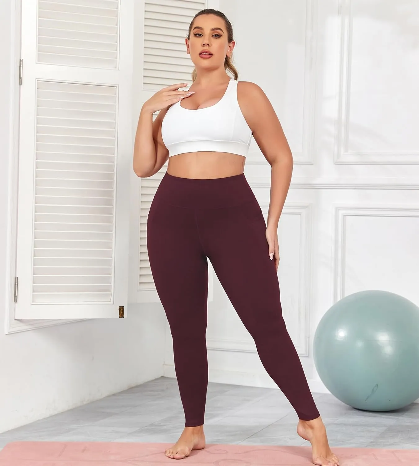 Plus Size Butt Lifting Leggings with Pockets for Women, L-5XL Yoga Pants Tummy Control, High Waist Workout Leggings