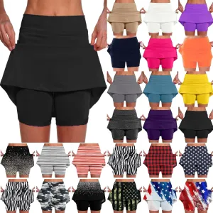 Plus Size Skorts for Women Tummy Control High Waisted Athletic Tennis Golf Skirt with Shorts Pockets Lightweight Biker Shorts