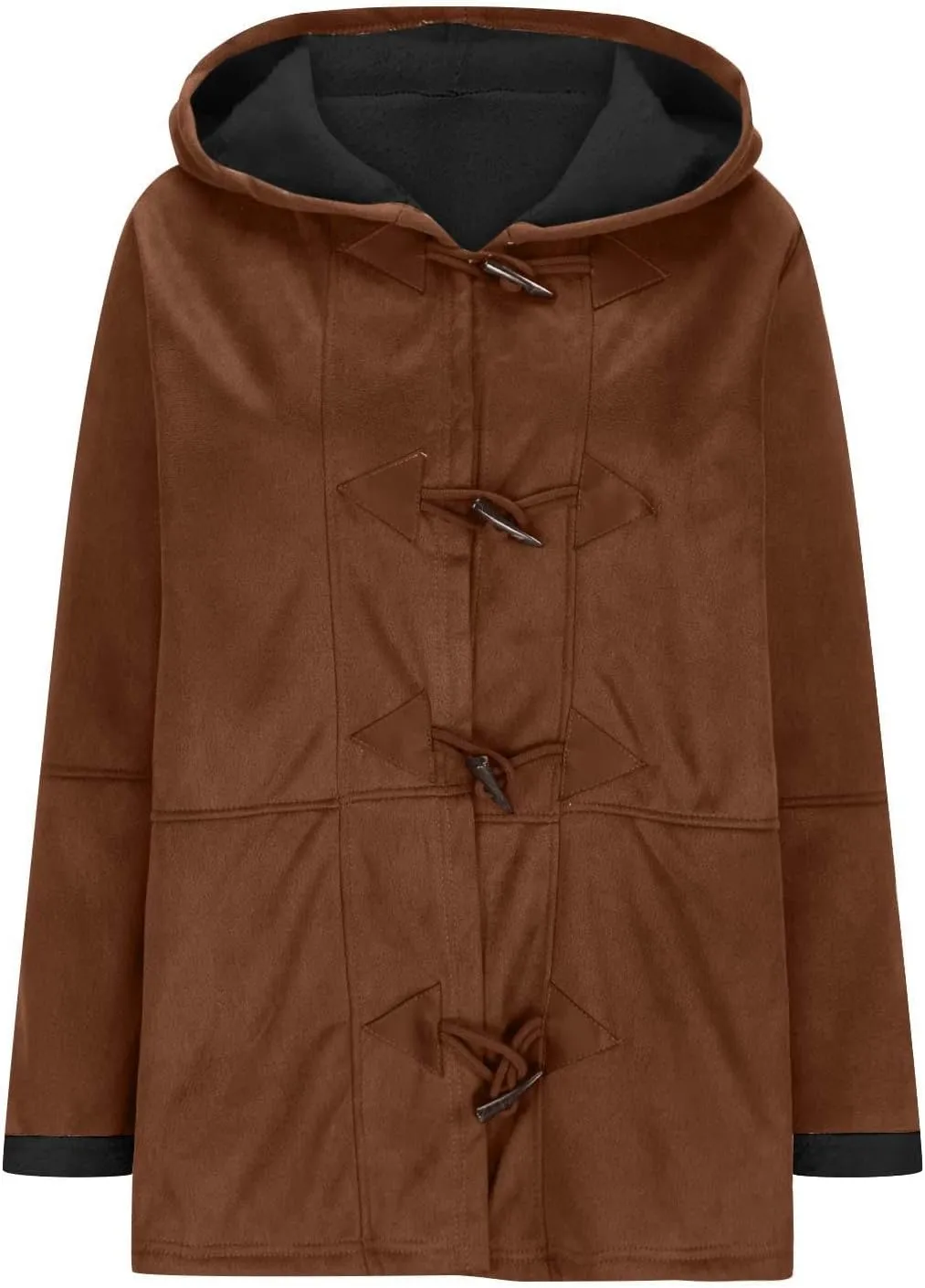 Plus Size Winter Coats For Women 2024 Warm Sherpa Fleece Lined Jackets Horn Button Hooded Suede Pea Coat Outerwear