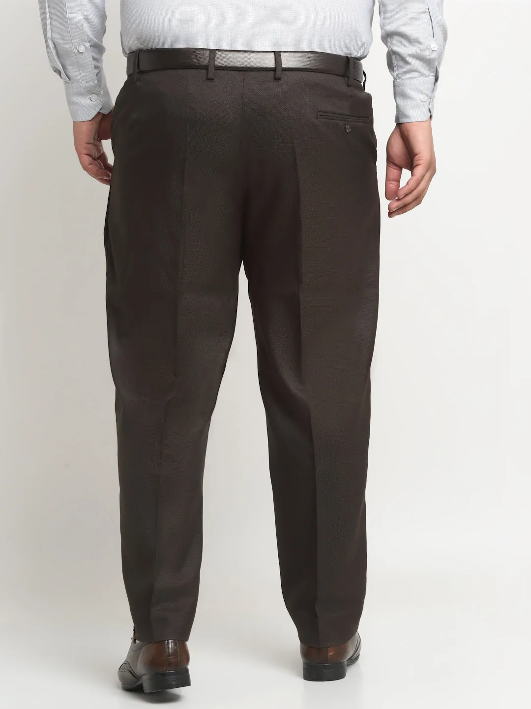 plusS Men Brown Mid-Rise Cotton Formal Trousers