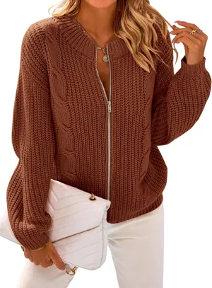 PRETTYGARDEN Women's Chunky Knit Open Front Sweater Long Sleeve Zipper Loose Short Cardigan Outerwear Coats
