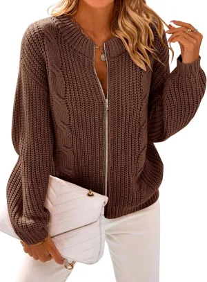 PRETTYGARDEN Women's Chunky Knit Open Front Sweater Long Sleeve Zipper Loose Short Cardigan Outerwear Coats