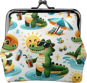 Pu Leather Buckle Coin Purse Alligator-Summery-Fun Girls Kiss-Lock Change Purse Wallets