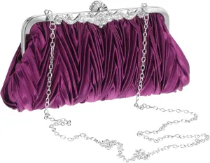 Purple Satin Evening Clutch Bag Stylish Pleated Handbag for Weddings Parties Cocktails Versatile Design with Detachable Shoulder Chain for Women