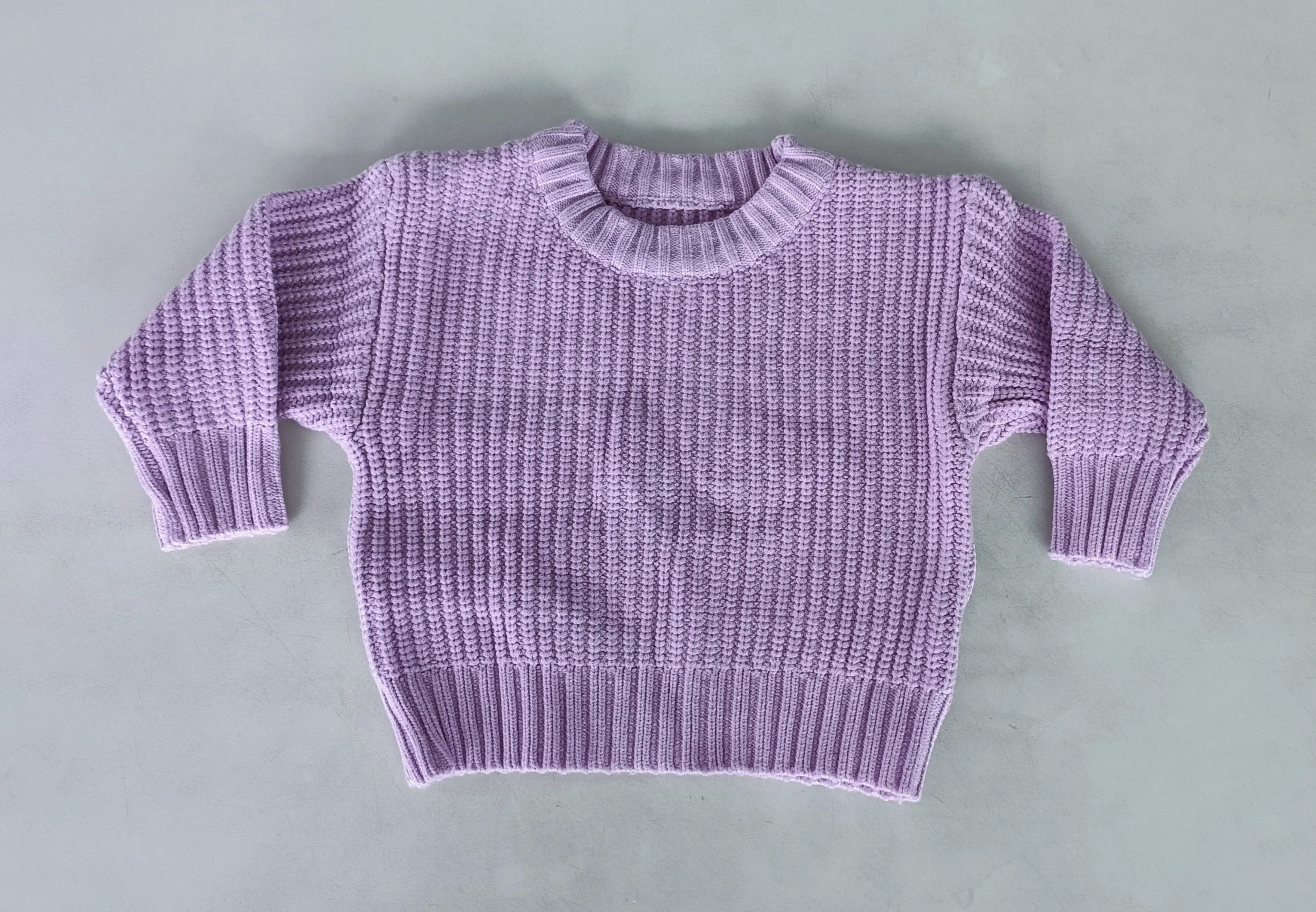 Purple Woolen Round Neck Long Sleeve Sweater
