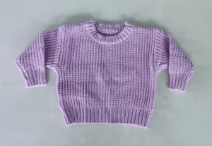Purple Woolen Round Neck Long Sleeve Sweater
