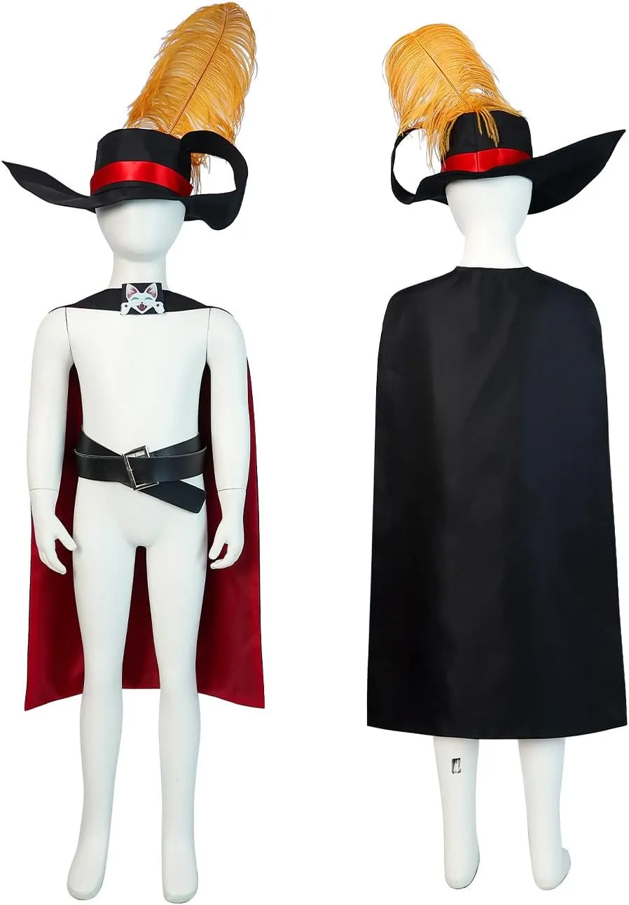 Puss Costume Cat in Boots Cosplay Hat Cape Cloak Outfits with Belt Accessories Props Boots Cover for Halloween