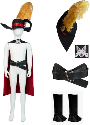 Puss Costume Cat in Boots Cosplay Hat Cape Cloak Outfits with Belt Accessories Props Boots Cover for Halloween