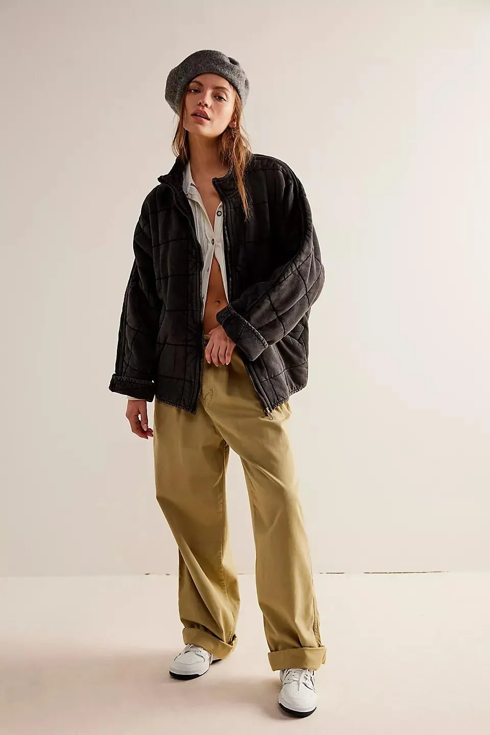 Quilted Jackets for Women Long Sleeve Zip Up Jacket Down Coat Loose Fit Puffer Jackets Winter Warm Outwear with Pockets