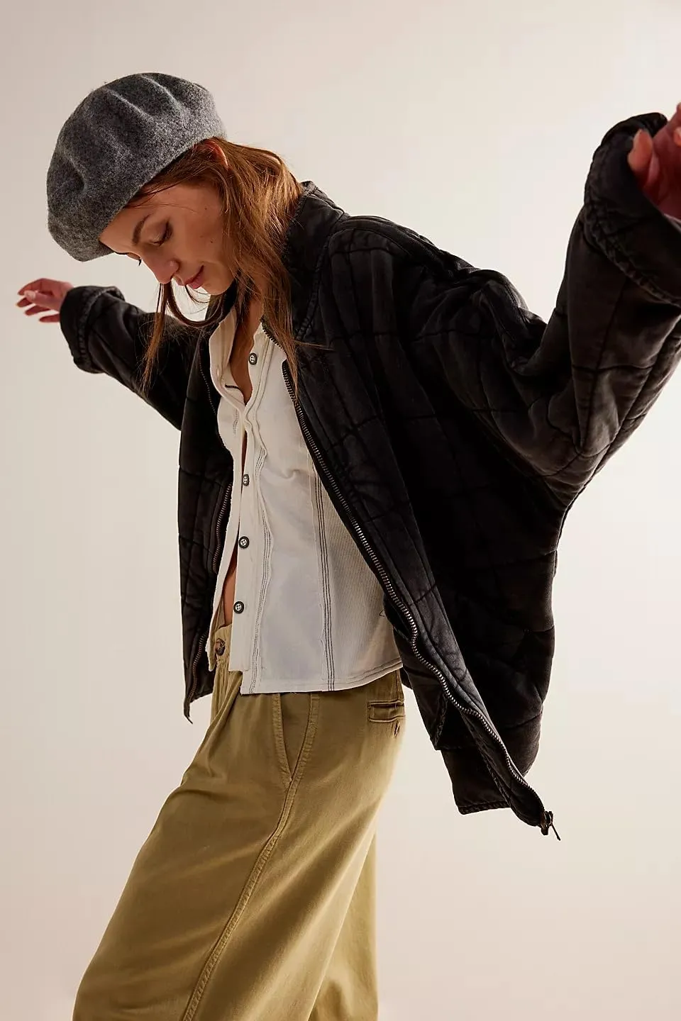 Quilted Jackets for Women Long Sleeve Zip Up Jacket Down Coat Loose Fit Puffer Jackets Winter Warm Outwear with Pockets