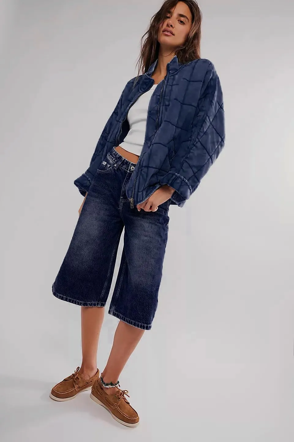 Quilted Jackets for Women Long Sleeve Zip Up Jacket Down Coat Loose Fit Puffer Jackets Winter Warm Outwear with Pockets