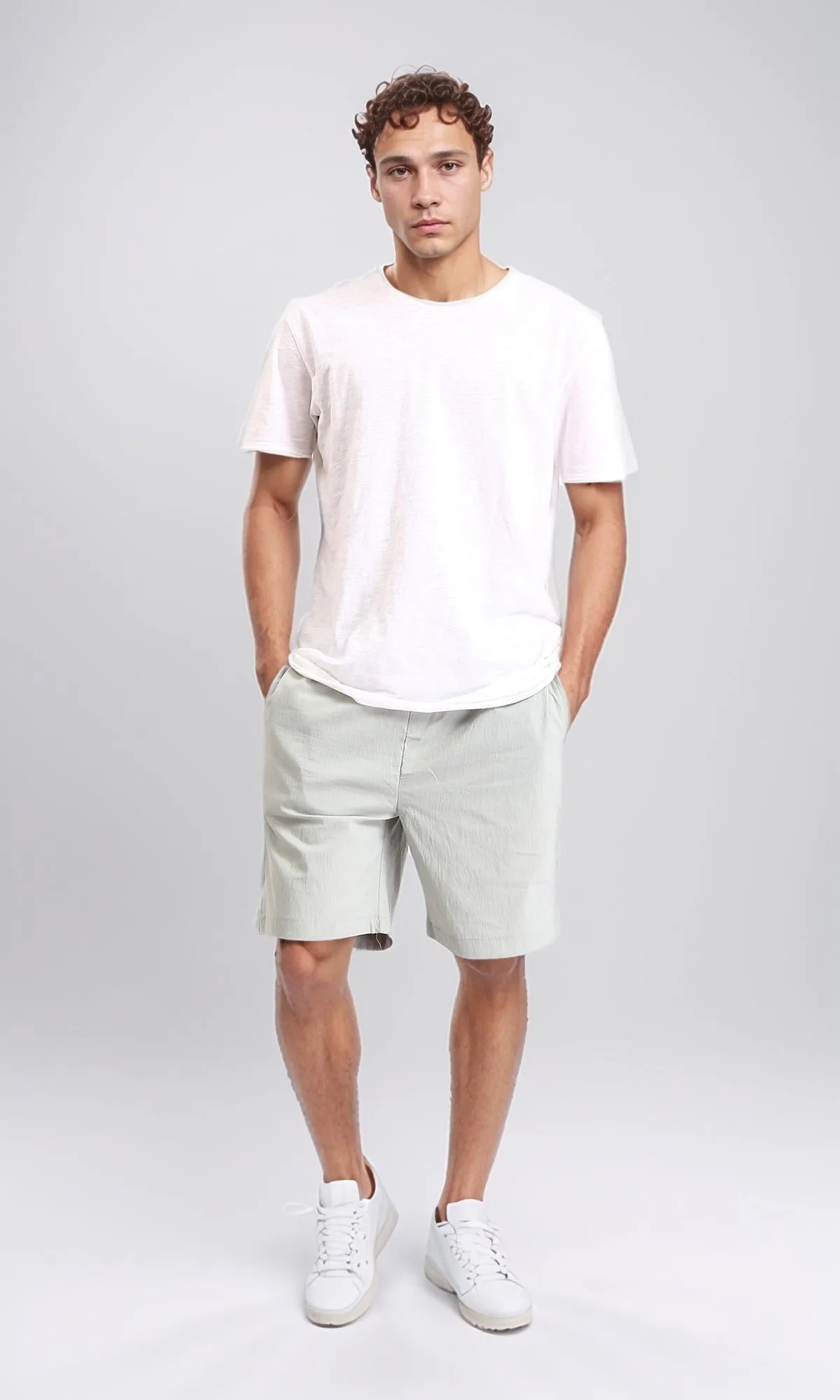 R208145 - Slip On Solid Shorts with Drawstring - Pastel Mint