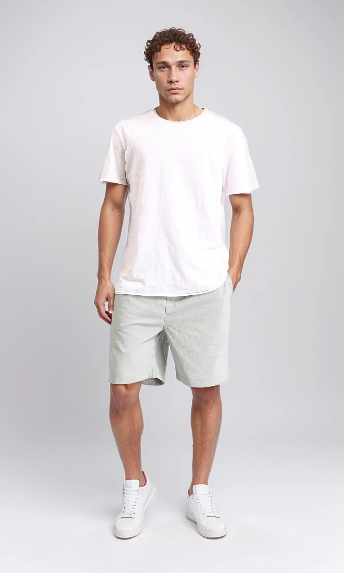 R208145 - Slip On Solid Shorts with Drawstring - Pastel Mint