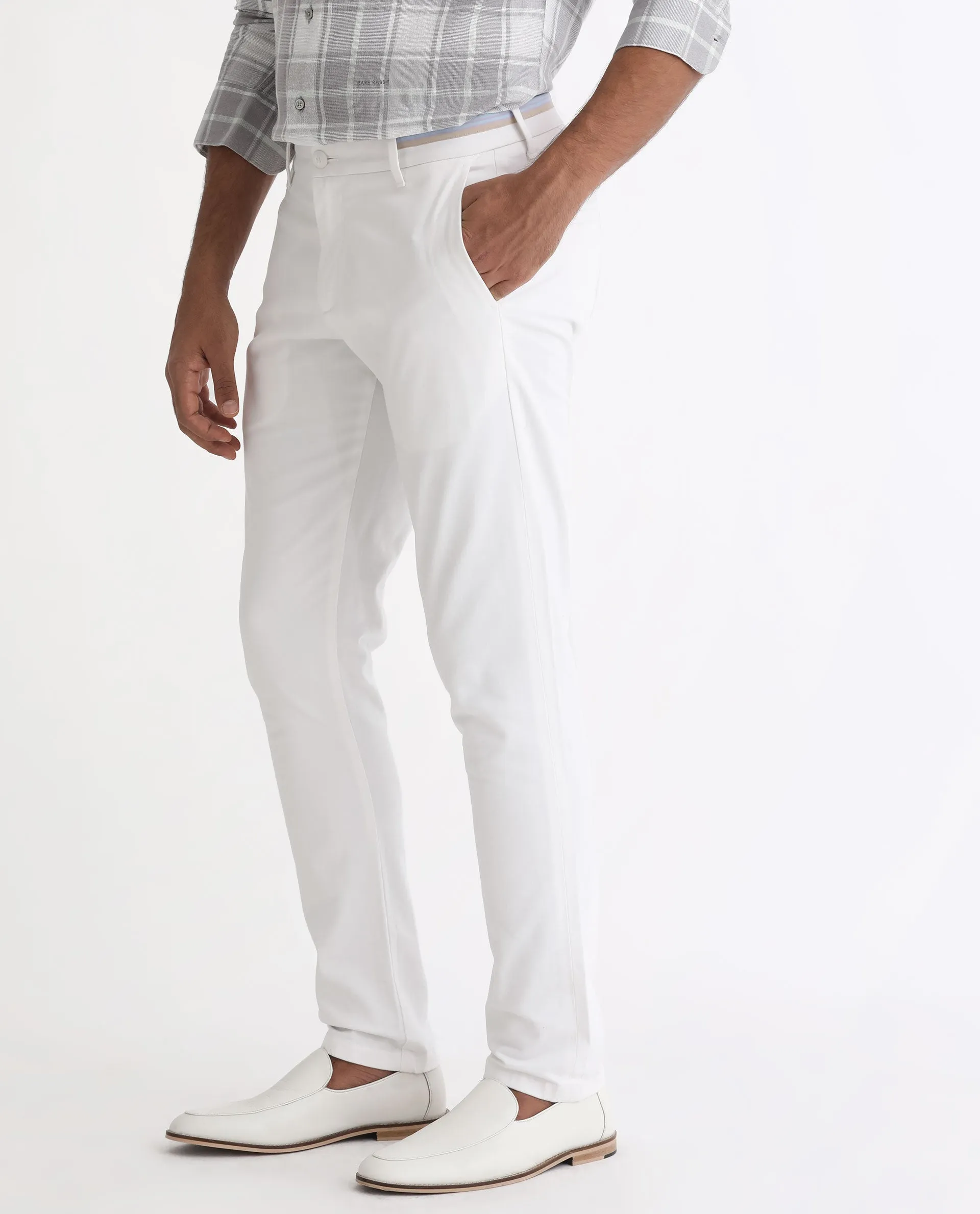 Rare Rabbit Men's Trews-22 White Solid Mid-Rise Regular Fit Trouser