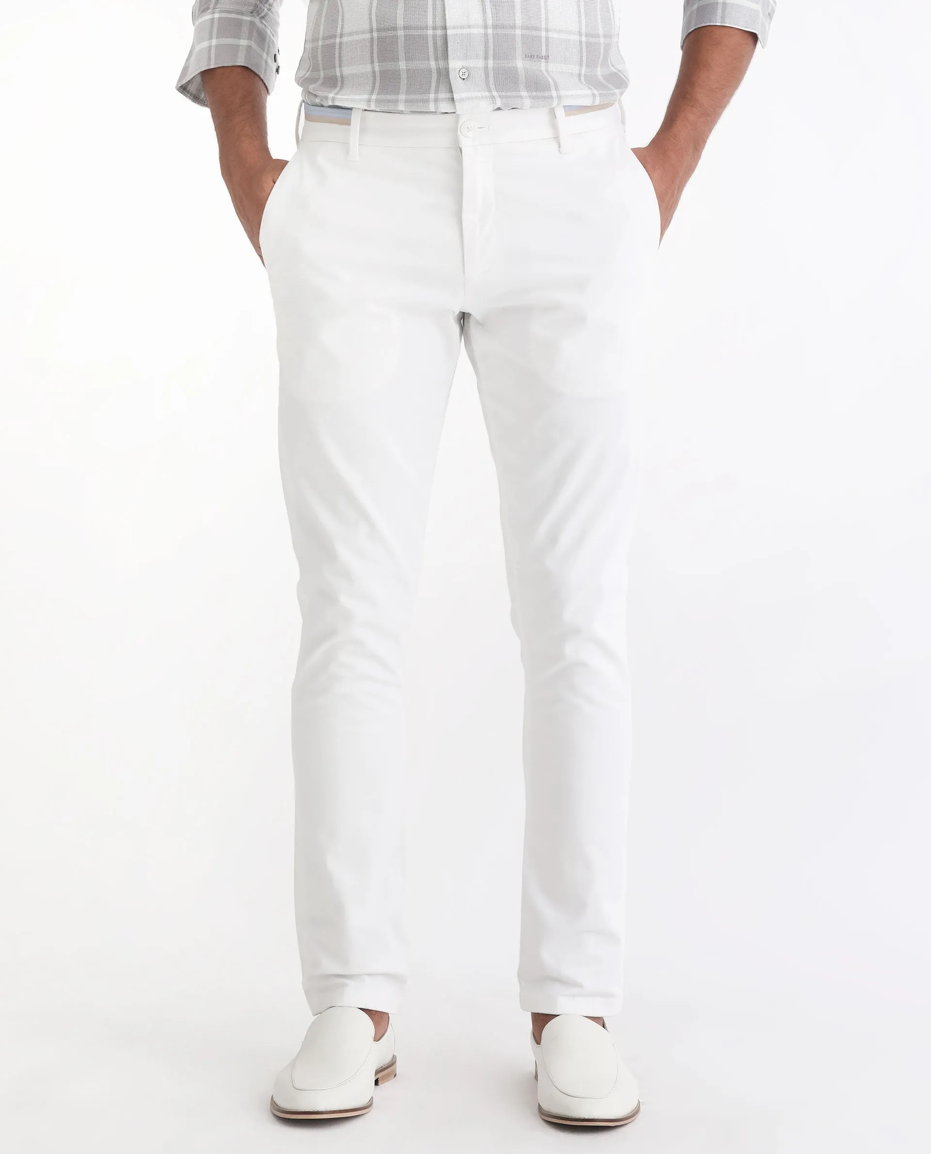 Rare Rabbit Men's Trews-22 White Solid Mid-Rise Regular Fit Trouser