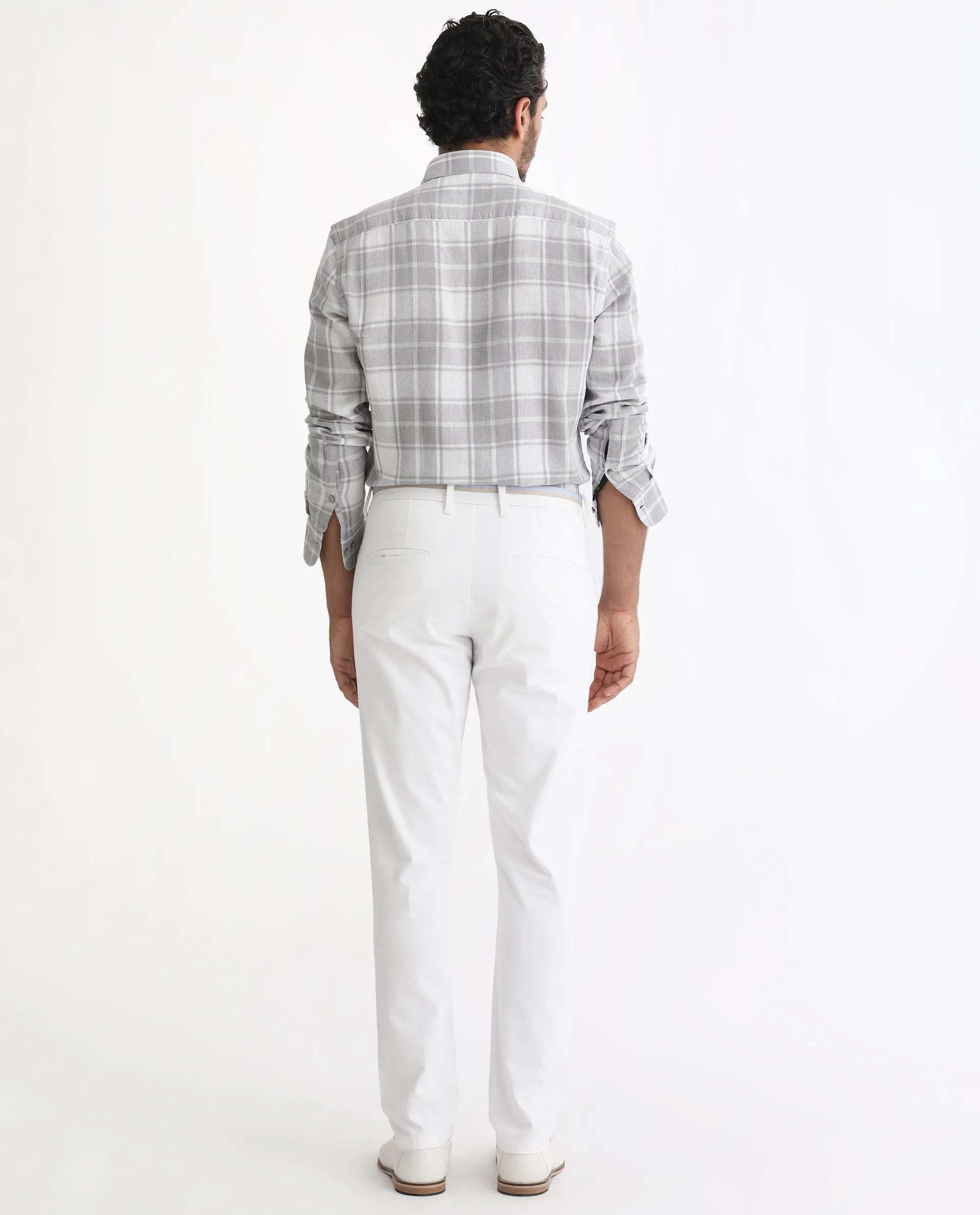 Rare Rabbit Men's Trews-22 White Solid Mid-Rise Regular Fit Trouser