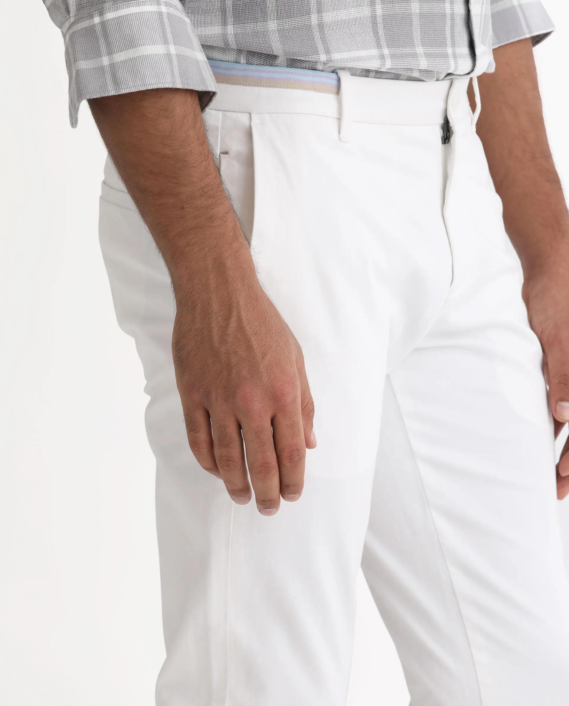 Rare Rabbit Men's Trews-22 White Solid Mid-Rise Regular Fit Trouser