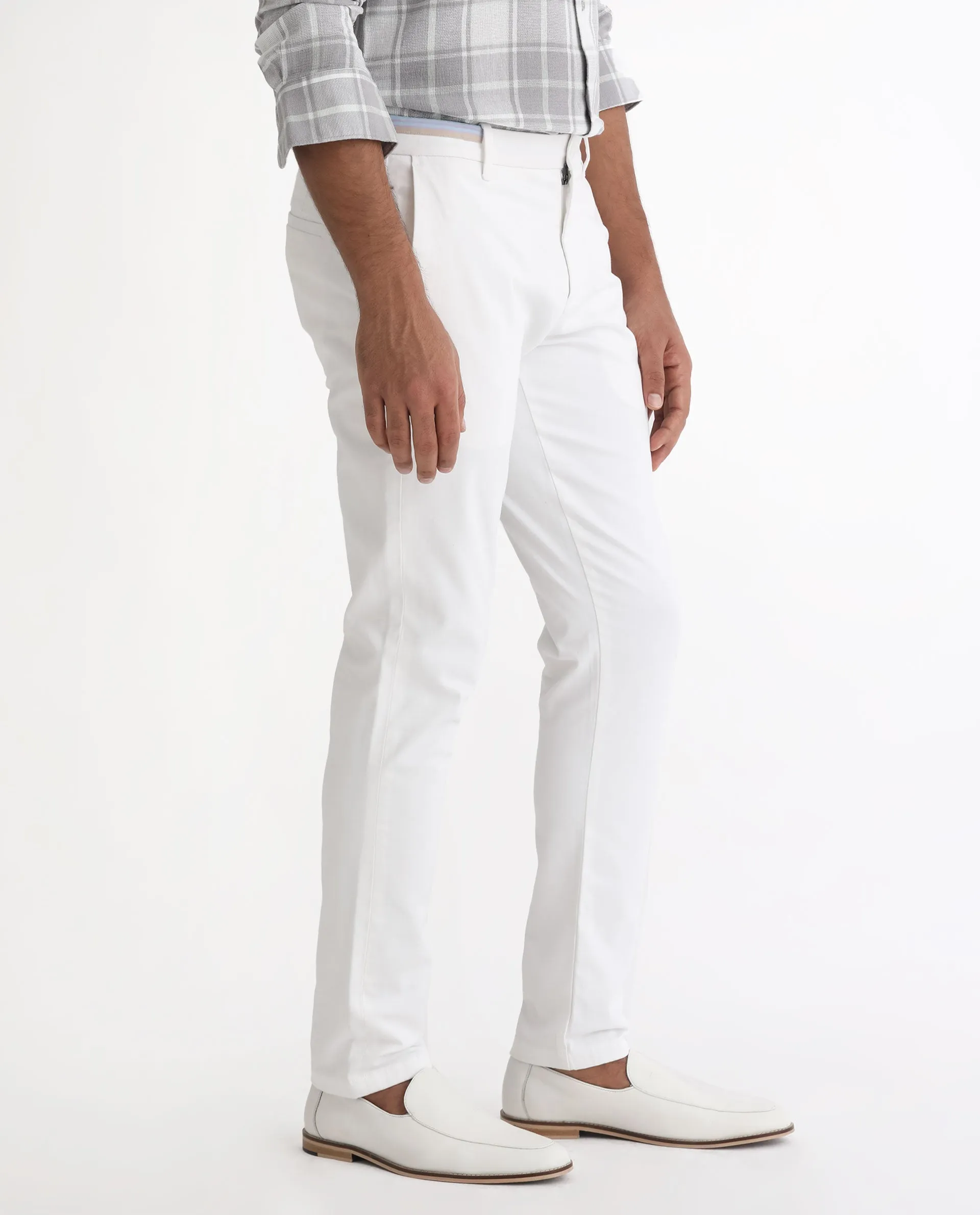 Rare Rabbit Men's Trews-22 White Solid Mid-Rise Regular Fit Trouser