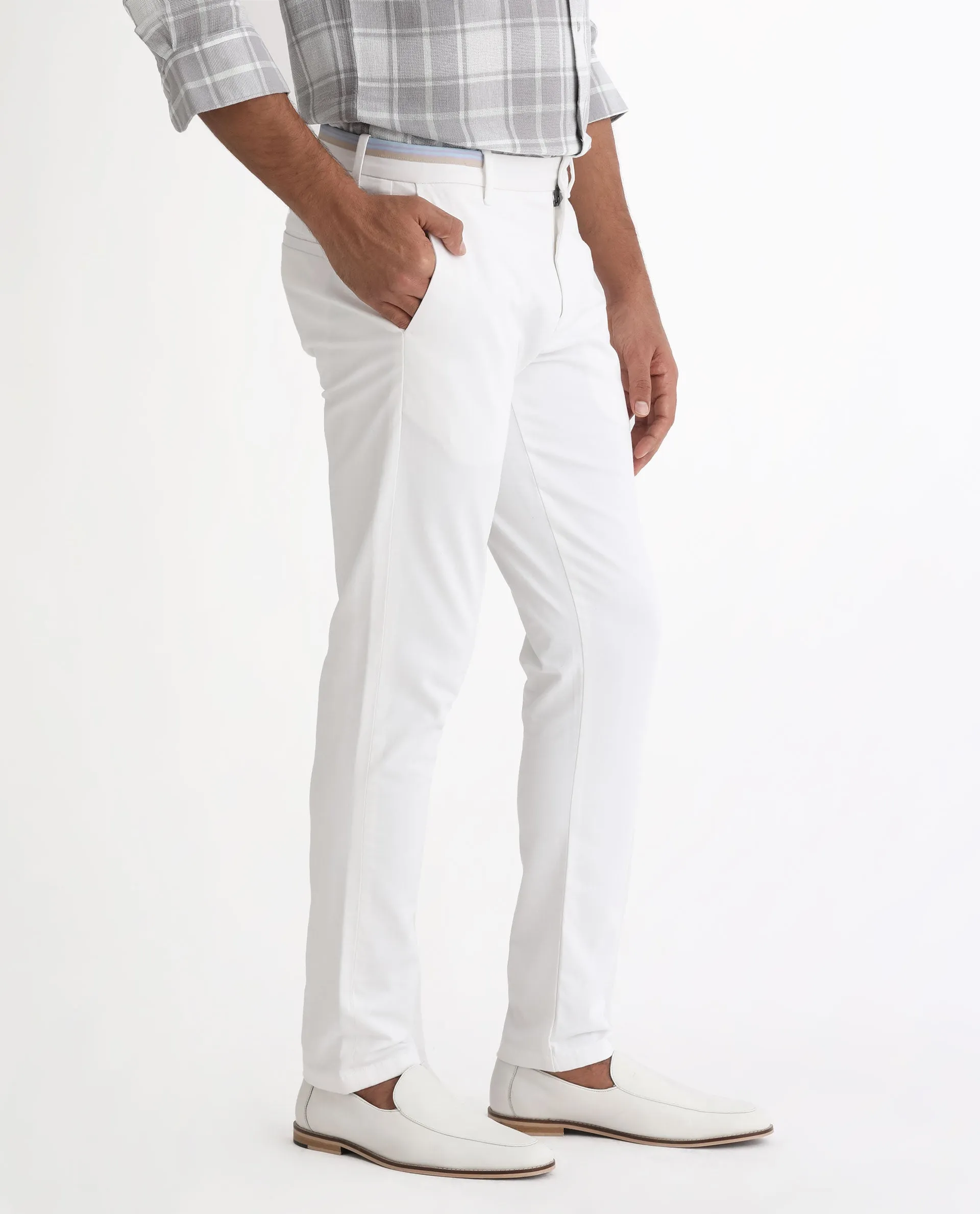 Rare Rabbit Men's Trews-22 White Solid Mid-Rise Regular Fit Trouser