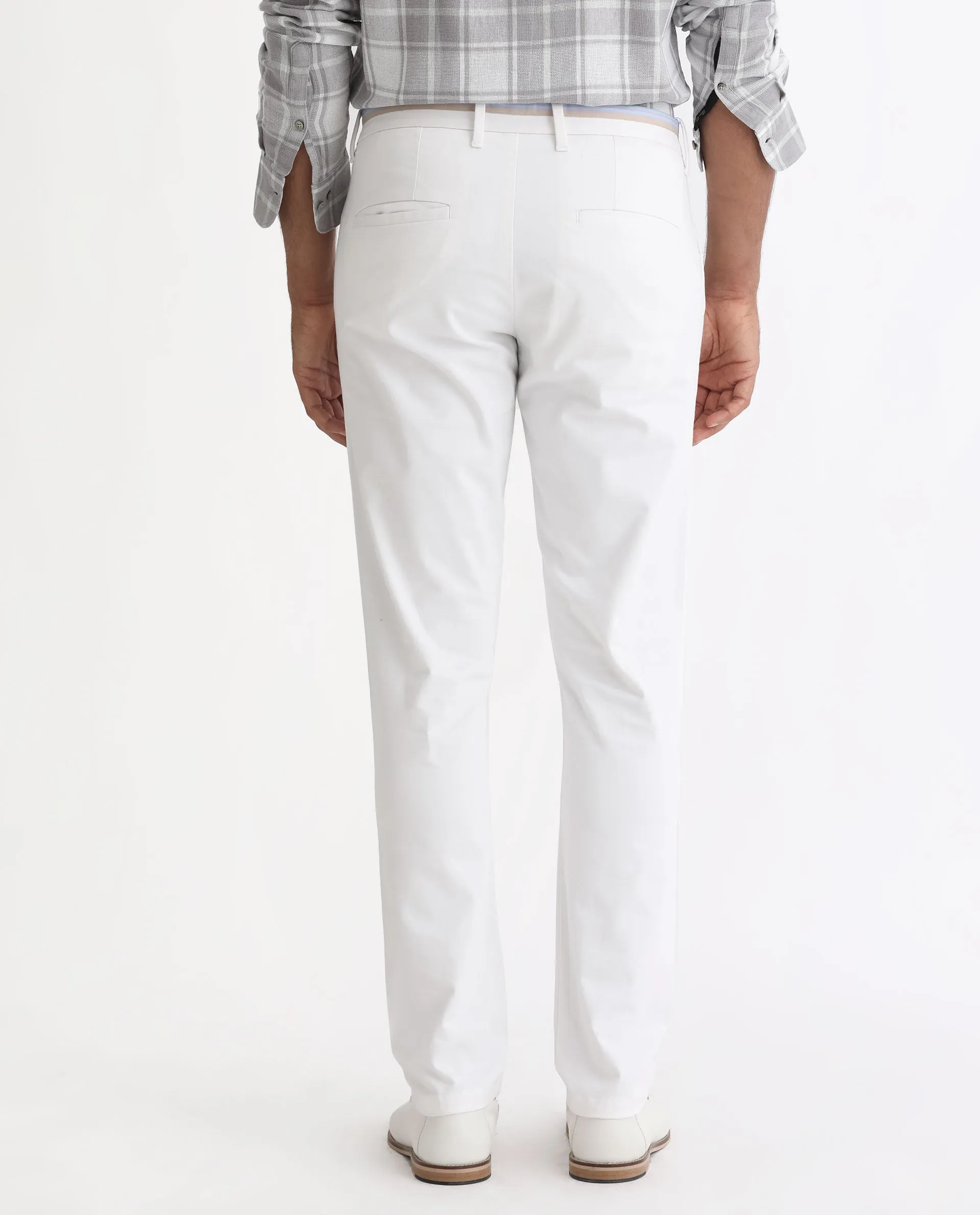 Rare Rabbit Men's Trews-22 White Solid Mid-Rise Regular Fit Trouser