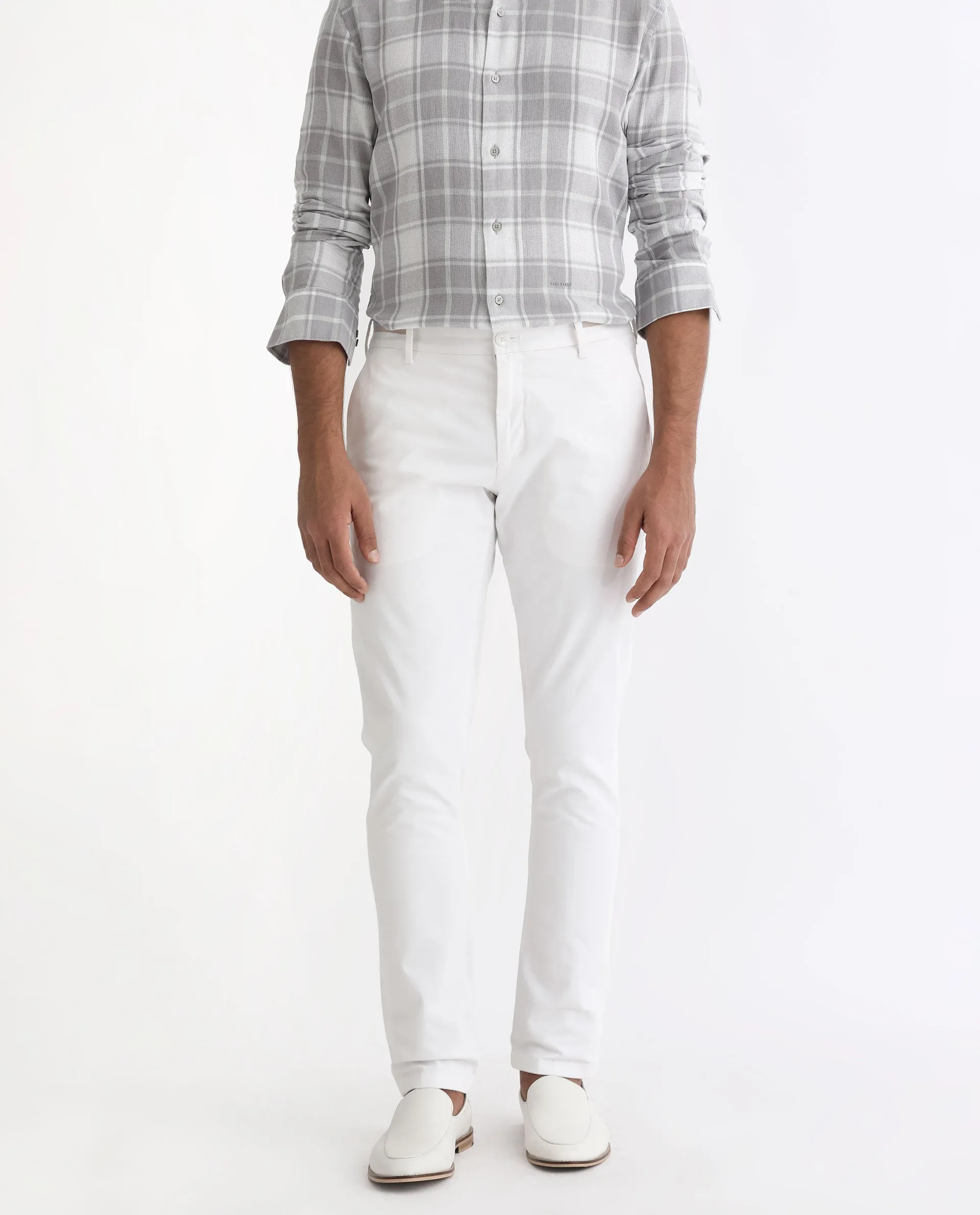 Rare Rabbit Men's Trews-22 White Solid Mid-Rise Regular Fit Trouser