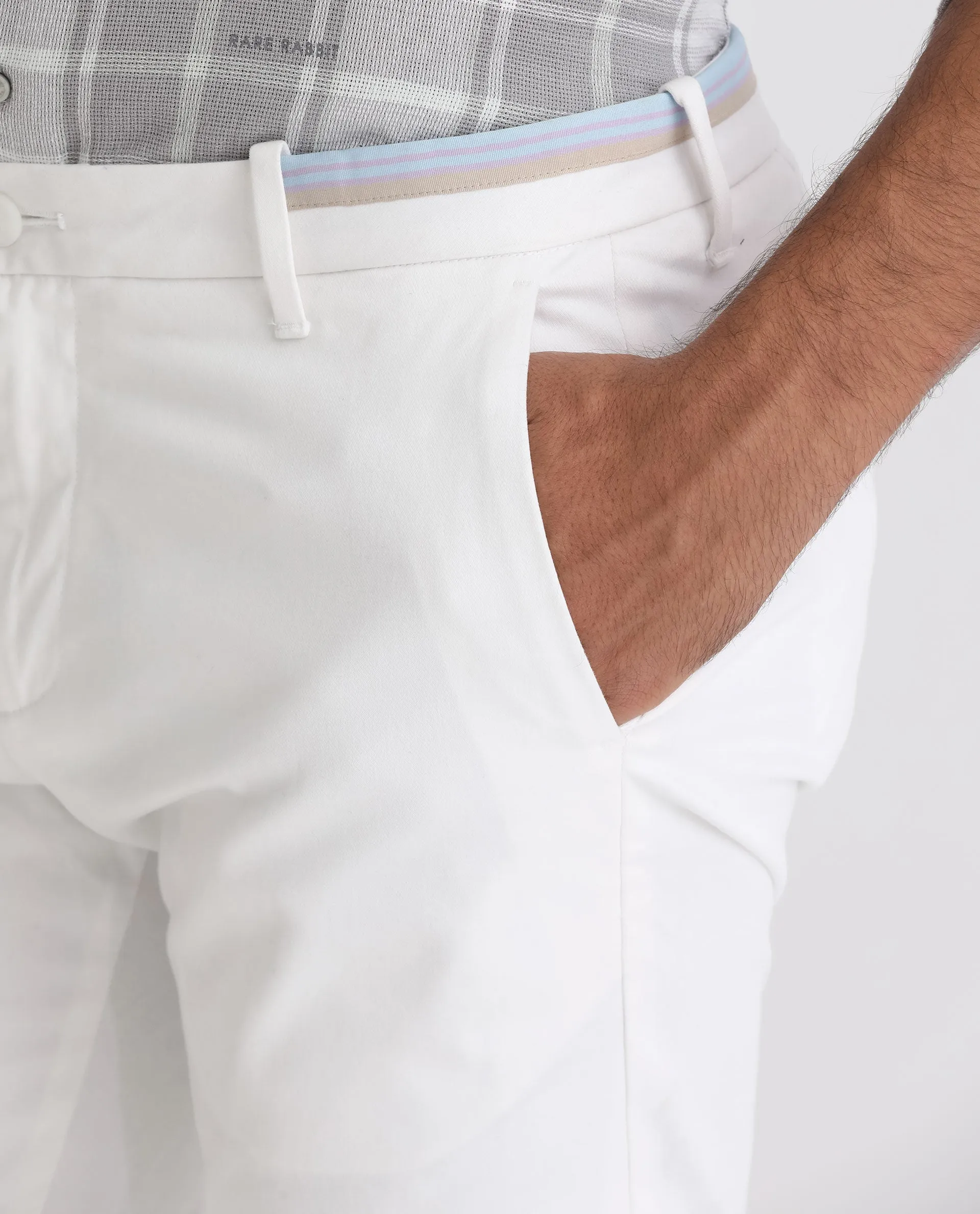 Rare Rabbit Men's Trews-22 White Solid Mid-Rise Regular Fit Trouser