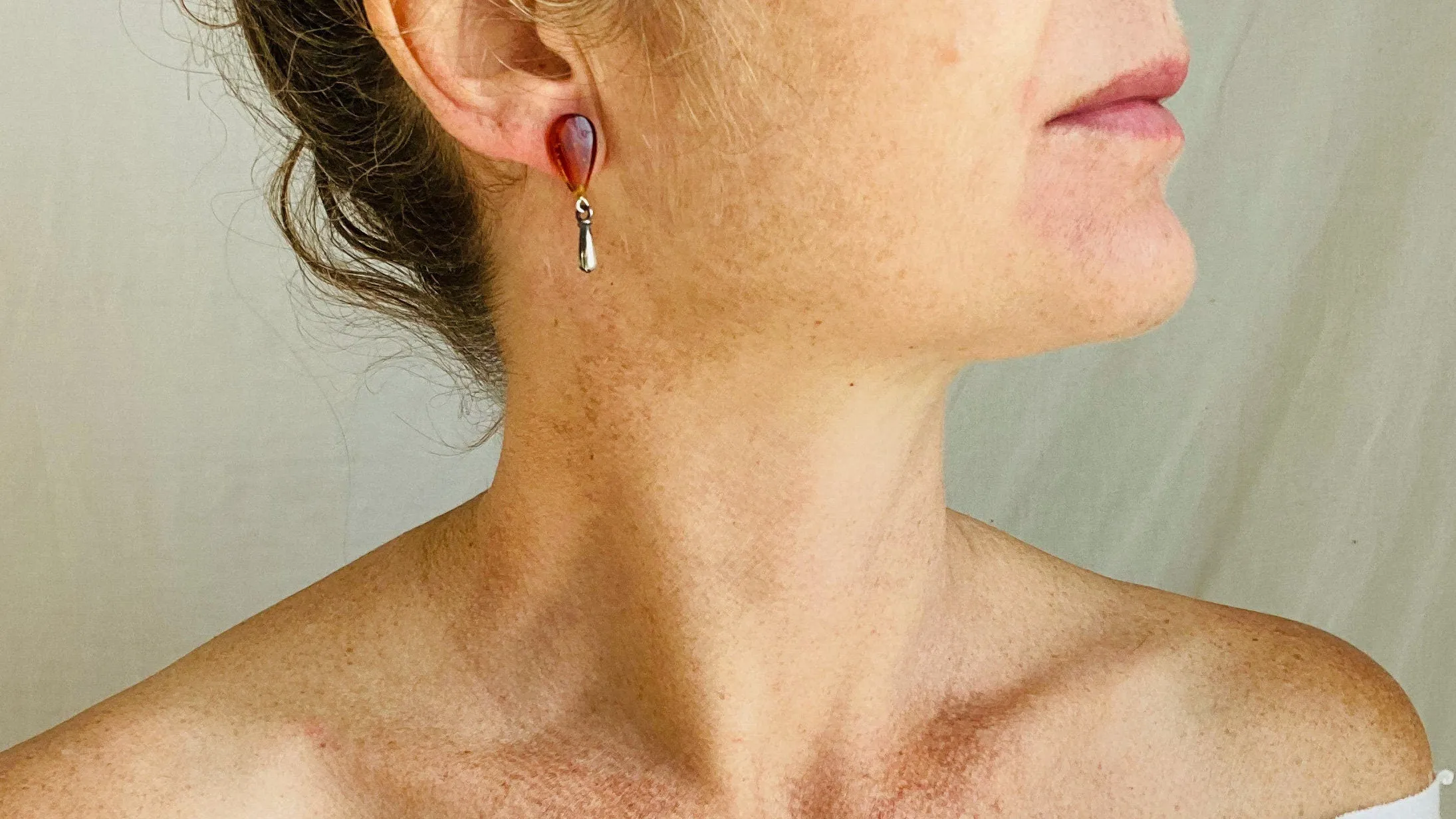 Red Amber Earrings. Monte Alban Reproduction Bells. Sterling Silver.
