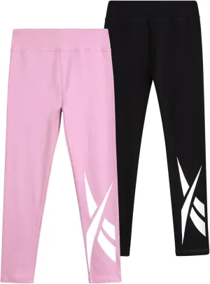Reebok Girls Leggings - 2 Pack Athletic Performance Cotton Leggings - Yoga Pants for Girls Dance Tights (Sizes: 7-12)