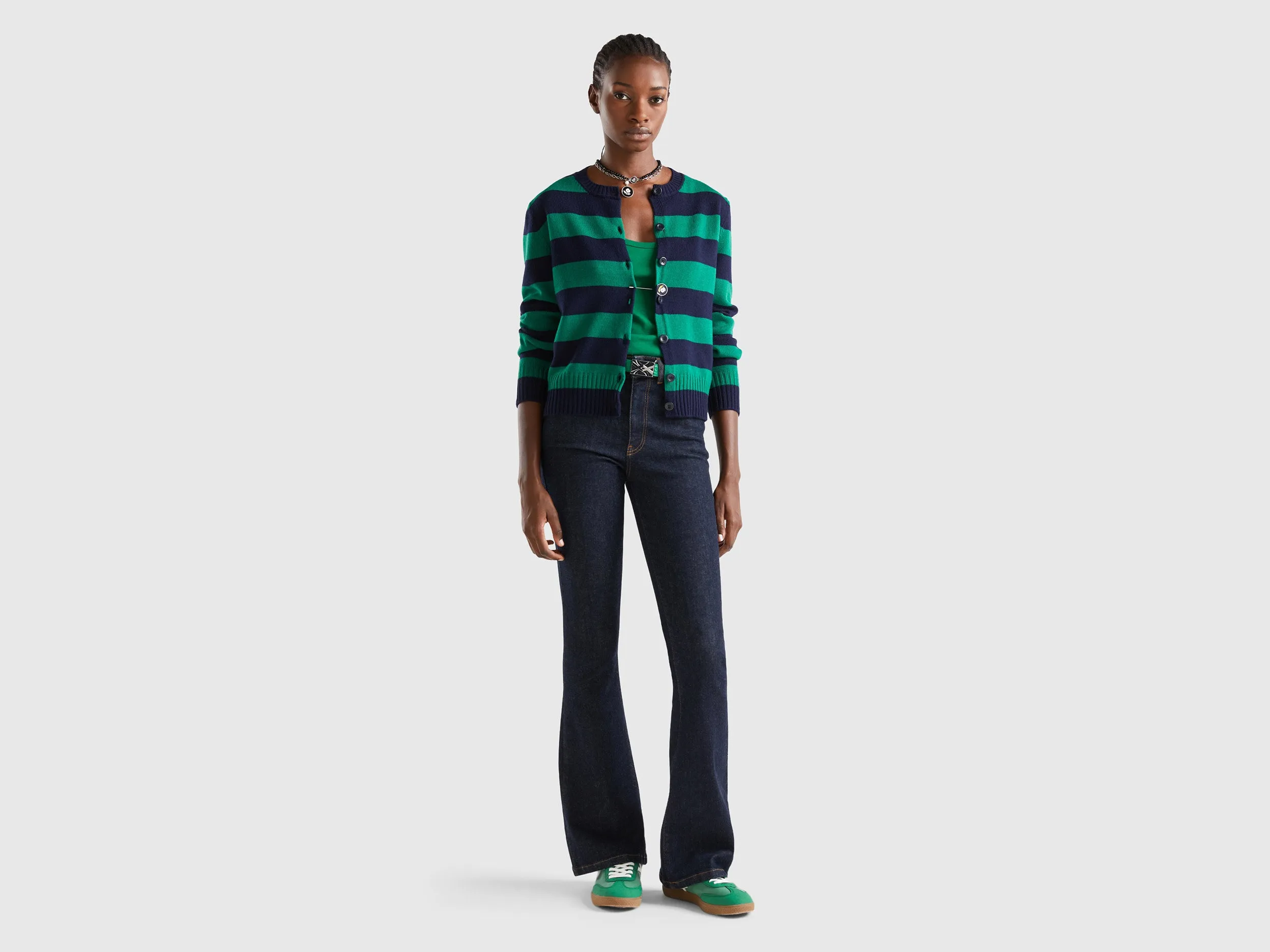 Regular Fit Button Down Striped Sweater