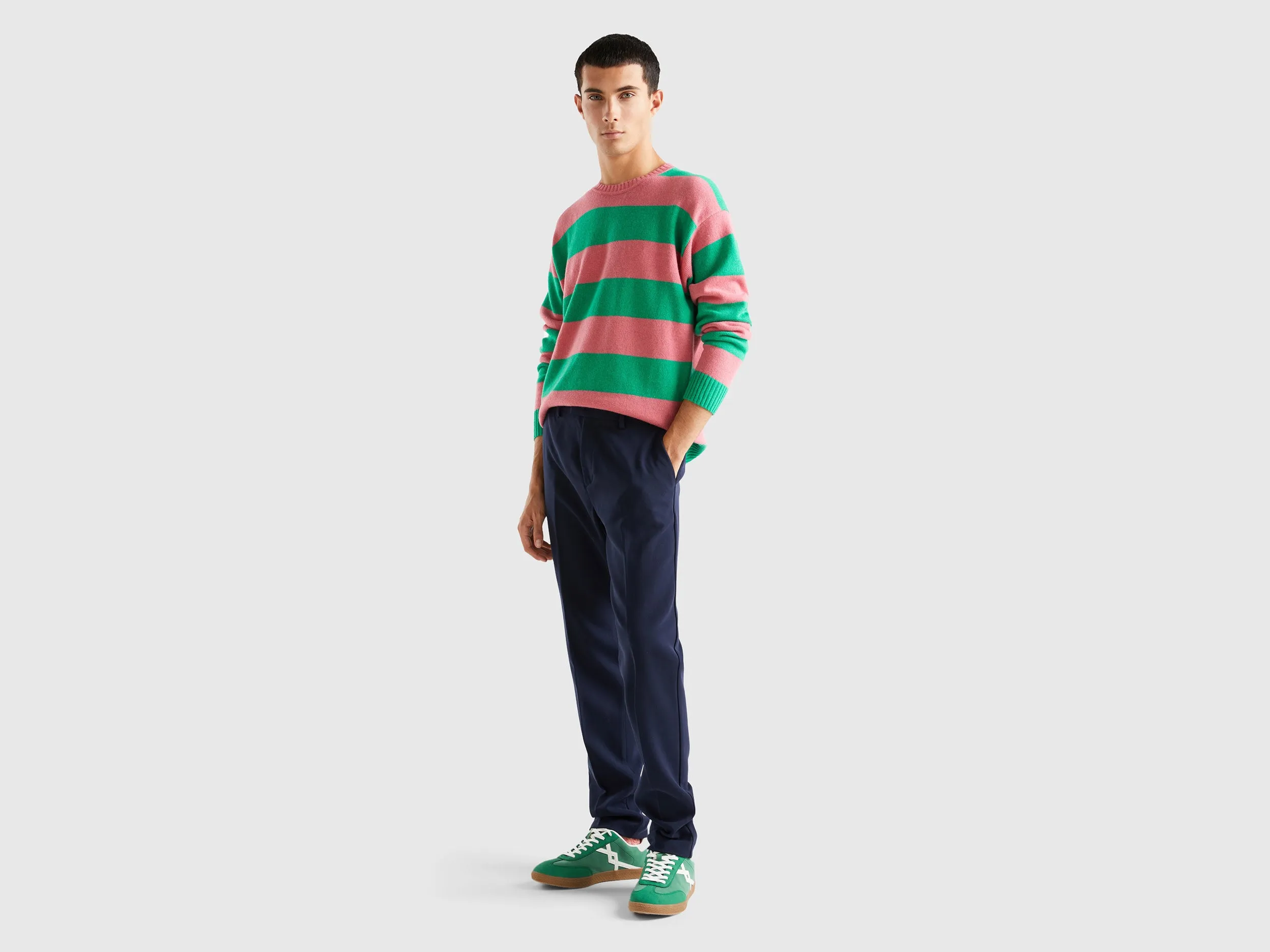 Relaxed Fit Crew Neck Striped Sweater