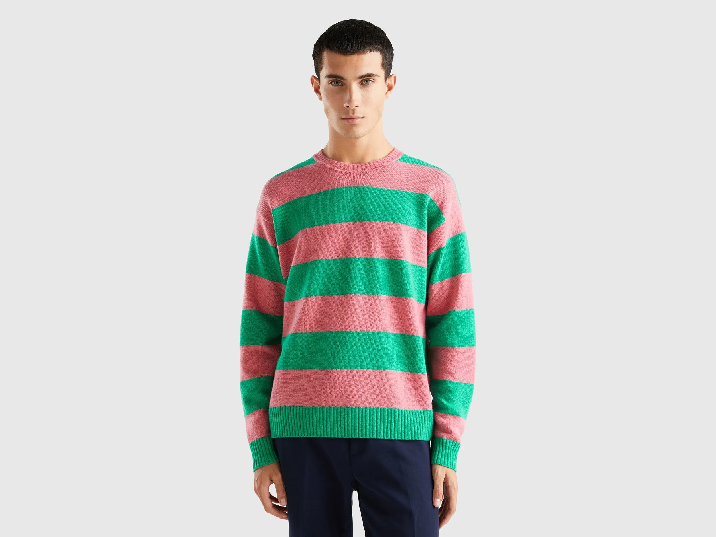 Relaxed Fit Crew Neck Striped Sweater