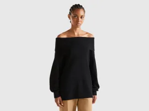 Relaxed Fit Off Shoulder Solid Sweater