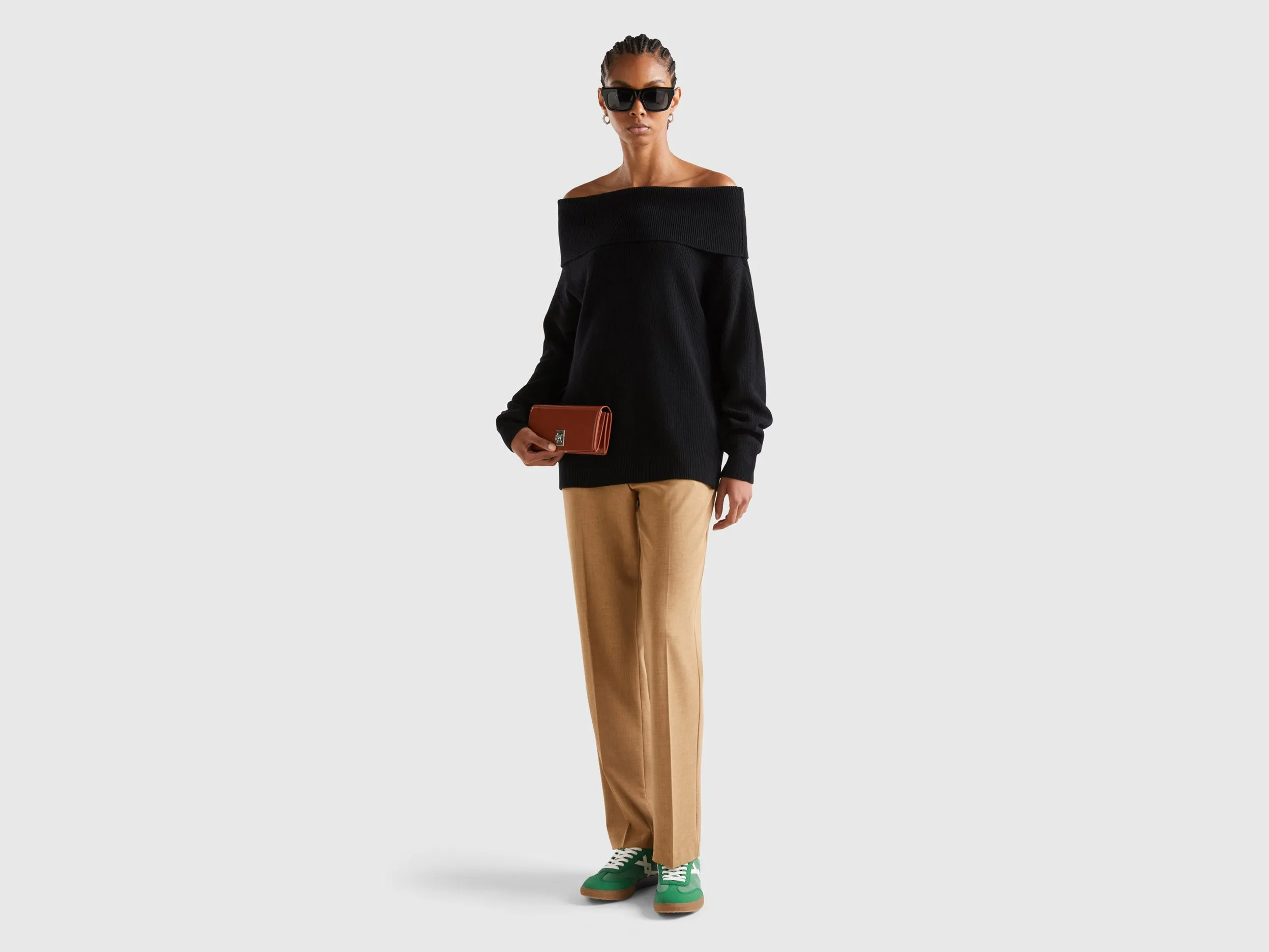 Relaxed Fit Off Shoulder Solid Sweater