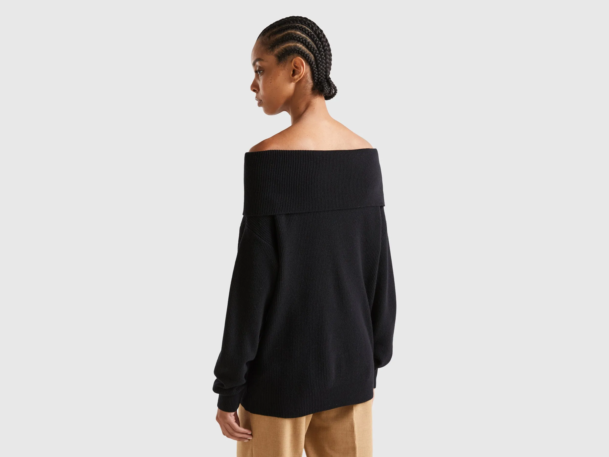 Relaxed Fit Off Shoulder Solid Sweater
