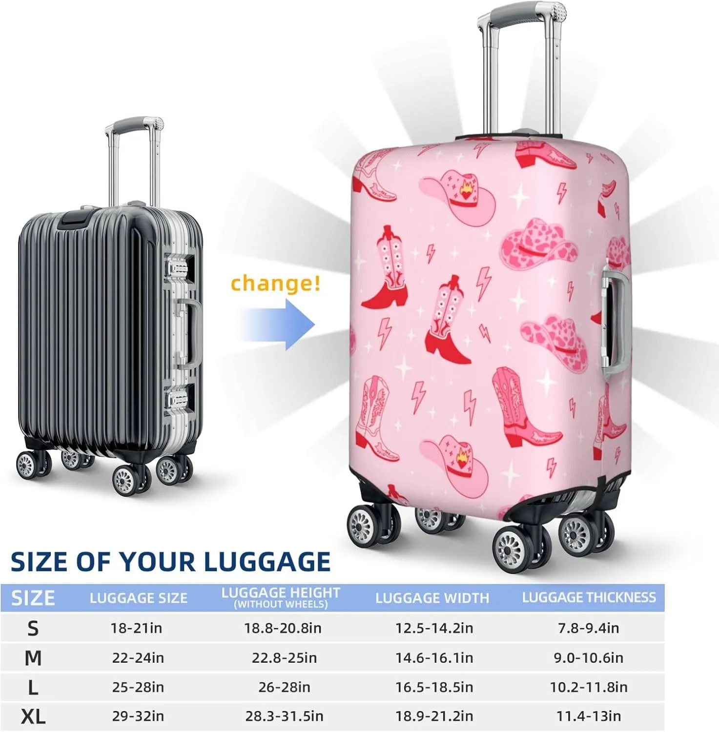 Retro pink Cowgirl boots hat Travel Luggage Covers - Elasticity Suitcase Covers Protector for Luggage 18-32 Inch