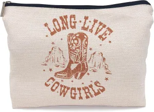 Retro Western Cowboy Boots Long Live Cowgirls Makeup Bag Cosmetic Bag Zipper Pouch Toiletry Bags,Gifts for Cowboy Cowgirl Women Teenage Girls