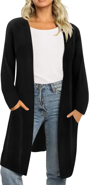 RITERA Plus Size Open Front Long Cardigan for Women Fall Long Sleeve Cardigans with Pockets Loose Lightweight Coat for Winter