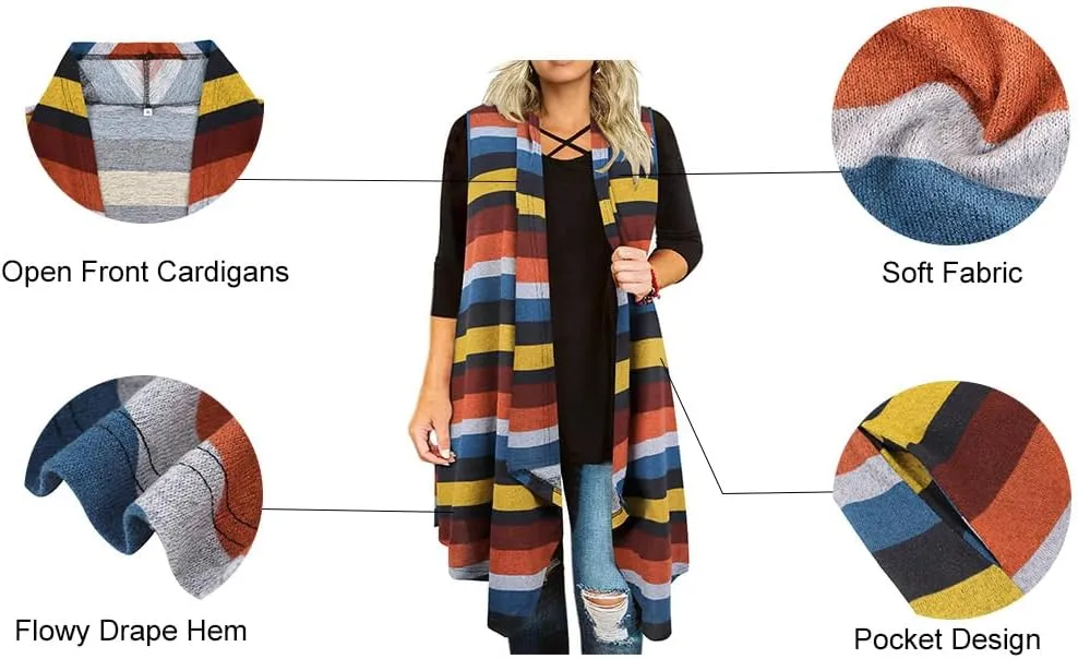 RITERA Plus Size Open Front Long Cardigan for Women Fall Long Sleeve Cardigans with Pockets Loose Lightweight Coat for Winter