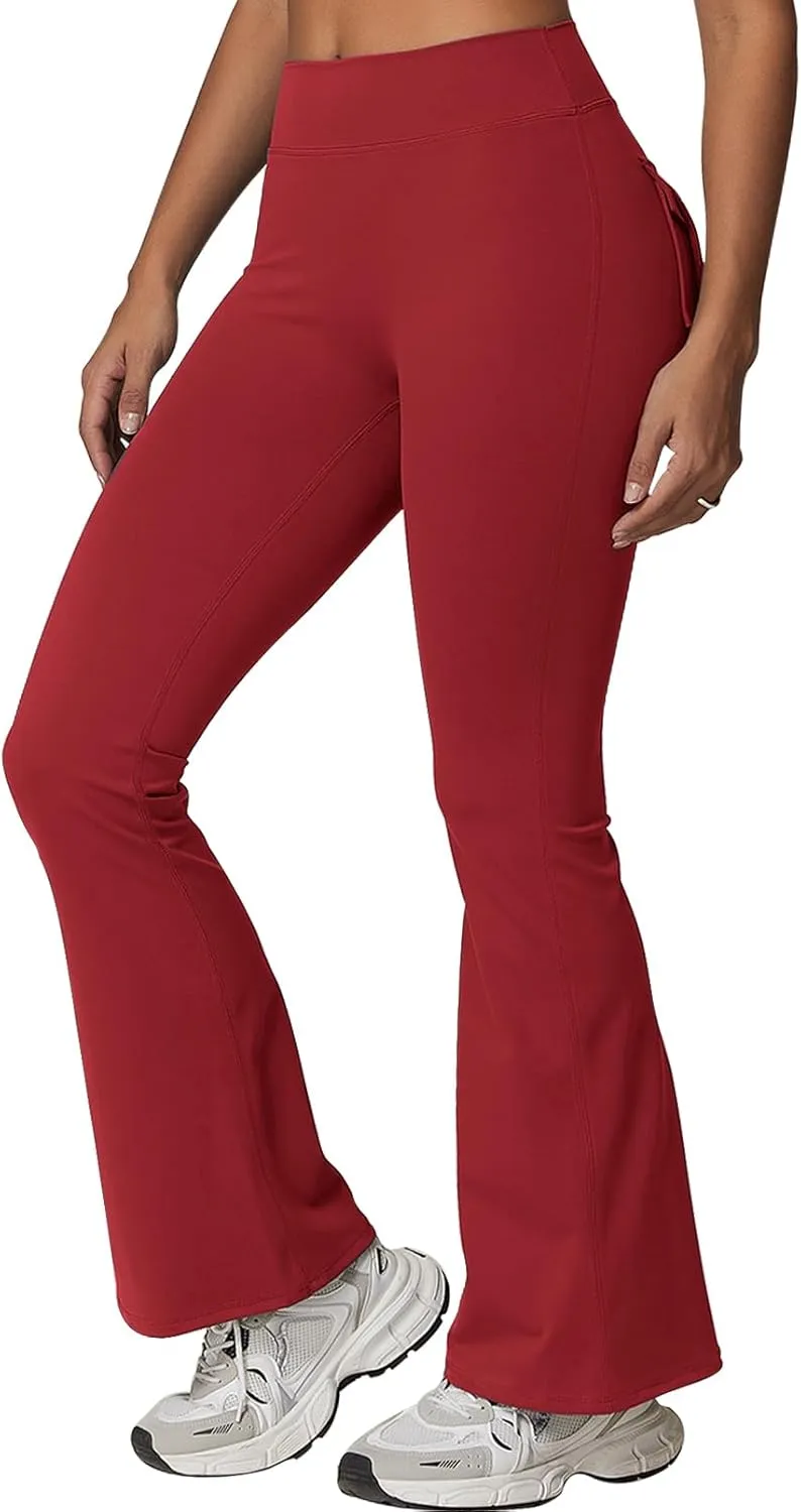 Rugkey Flare Leggings with Pockets for Women Butt Lifting Workout Leggings Gym Bell Bottom High Waisted Yoga Pants